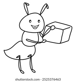 Ant cartoon illustration coloring page for kids