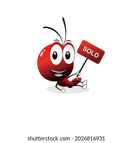 Ant cartoon line vector illustration, ant holding board sold