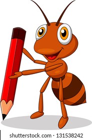 Ant cartoon with red pencils