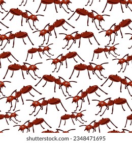 Ant cartoon vector fondo sin fisuras. Grandes hormigas marrones sobre un fondo blanco. Textura repetitiva. Textura infantil para imprimir sobre textiles y papel.