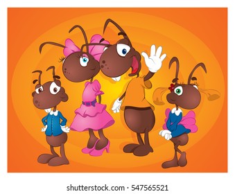 Ant character,cartoon illustration on orange background