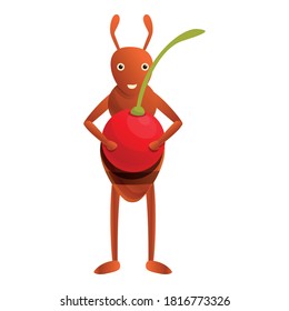 Ant with cherry icon. Cartoon of ant with cherry vector icon for web design isolated on white background