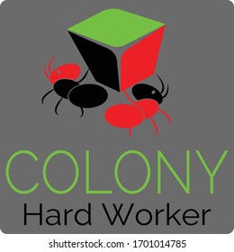 Logo de Ant colony con ilustraciones de dos hormigas que se apoyan entre sí.