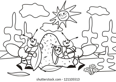 ant, coloring book, cute vector illustration