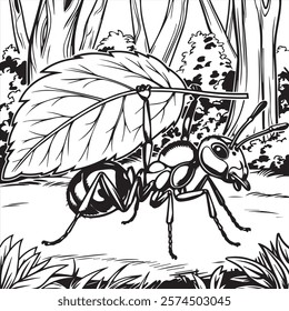 Ant coloring book page design.