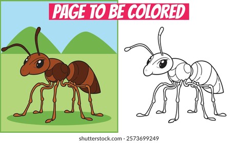 Ant coloring page featuring a black outline, ideal for kids, preschoolers, and adults. Simple and isolated sketch for printable coloring books and childhood fun.