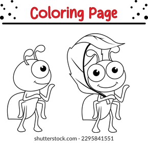  Ant coloring pages book for kids. Colorful vector illustration, summer coloring book for kids