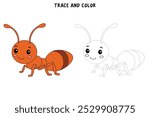 Ant coloring pages for kids. Trace and color ant. Ant animal vector for coloring books. Ant insect animal flashcard for kids. Kindergarten and preschool worksheets printable for kids. 