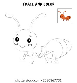 Ant coloring pages for kids. Trace and color ant. Ant insect animal flashcard for kids. Letters A is for Ant. Kindergarten and preschool worksheets printable for kids. 