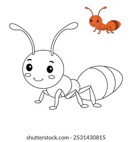 Ant coloring pages for kids. Trace and color ant. Ant animal vector for coloring books. Ant animal flashcard for kids. Kindergarten and preschool worksheets printable for kids. 