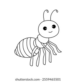 Ant coloring pages for kids. Trace and color ant. Ant animal vector for coloring books. Ant insect animal flashcard for kids. Kindergarten and preschool worksheets printable for kids. 