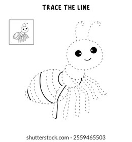 Ant coloring pages for kids. Trace and color ant. Ant animal vector for coloring books. Ant insect animal flashcard for kids. Kindergarten and preschool worksheets printable for kids. 