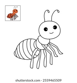 Ant coloring pages for kids. Trace and color ant. Ant animal vector for coloring books. Ant insect animal flashcard for kids. Kindergarten and preschool worksheets printable for kids. 