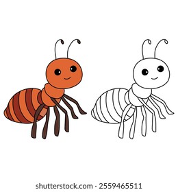 Ant coloring pages for kids. Trace and color ant. Ant animal vector for coloring books. Ant insect animal flashcard for kids. Kindergarten and preschool worksheets printable for kids. 