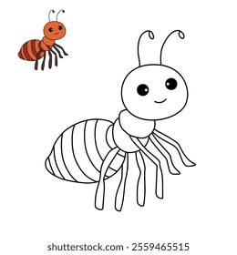 Ant coloring pages for kids. Trace and color ant. Ant animal vector for coloring books. Ant insect animal flashcard for kids. Kindergarten and preschool worksheets printable for kids. 