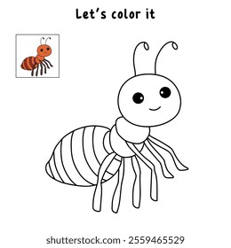 Ant coloring pages for kids. Trace and color ant. Ant animal vector for coloring books. Ant insect animal flashcard for kids. Kindergarten and preschool worksheets printable for kids. 