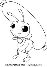 Ant cute cartoon vector illustration,coloring page