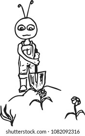 Ant digging in the kitchen-garden.Vector illustration.