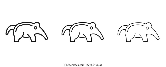 Ant eater icon in 3 editable stroke lines