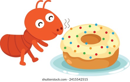 ant eating donut illustration vector