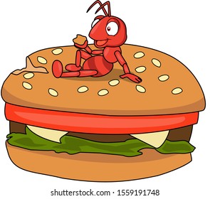 ant eating on a burger vector cartoon