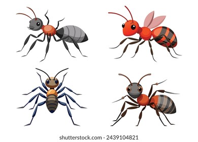 Ant flat animal vector Set pro style illustration