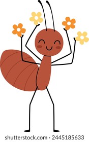 Ant And Flowers Vector Illustration