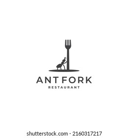 Ant mit Gabelküche Restaurant hipster einzigartiges Logo Symbol Symbol Symbol Design Konzept. Vektorgrafik