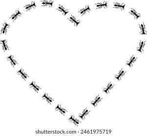 Ant heart trail illustration. Insect path Stock vector illustration isolated on white background in flat simple style.