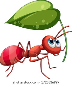 Ant holding green leaf illustration