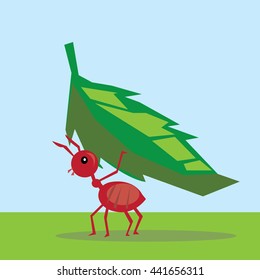 ant holding leaf-vector cartoon