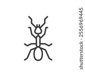 Ant, icon in line design. Ant, insect, colony, worker, nest, red, black on white background vector. Ant, editable stroke icon