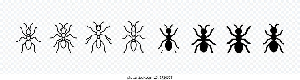 Icono de la hormiga, silueta de la hormiga, icono plano del Vector de la hormiga, símbolo del icono de la hormiga transparente aislado en el fondo blanco