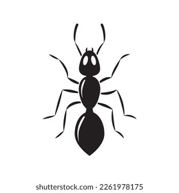Ant icon  small pest  black insect  black silhouette bug top view isolated white background  Animal vector illustration