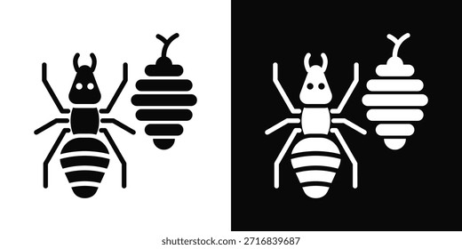 Icono de hormiga blanco y negro estilo de fondo
