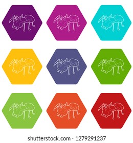 Ant icons 9 set coloful isolated on white for web