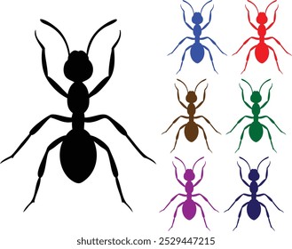 Ant insect Black or silhouette single with various color icons.