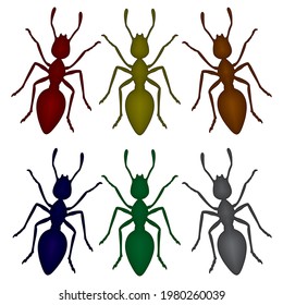 Ant Insect Vector Illustration. Ants Silhouettes Isolated On White Background
