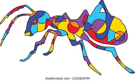 Ant Insects Abstract Colorful Simple Unique Cute Line Art Logo Tattoo Cubism Surrealism Style, Creative Pattern Decoration Popular Artwork World Wildlife Day International Biological Diversity