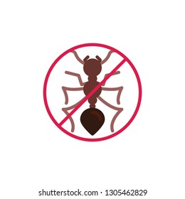 Ant insects prohibited flat icon, vector sign, colorful pictogram isolated on white. No ant pest symbol, logo illustration. Flat style design