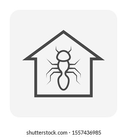 Ant inside home house or kitchen vector icon. Pest, insect problem to infestation, invasion at indoor. Need cleaning, control, repellent, rid by bug killer spray, ant colony insecticide, pesticide.
