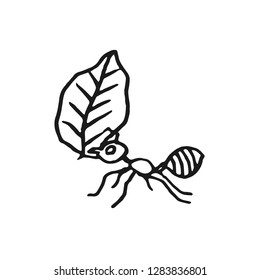 ant with leaf vector doodle sketch isolated on white background