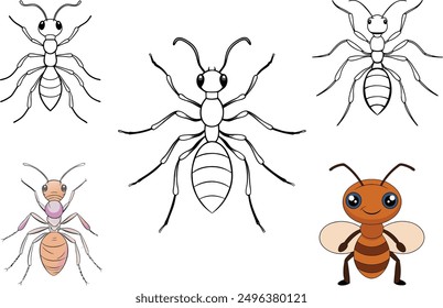 Ant line art vector illustration. ant silhouette vector illustration