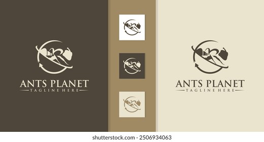 Ant Logo Design Inspiration with planet. Small But Strong (Ant).