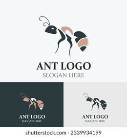 Silueta de diseño de logotipo de hormiga. Hormigas animales aisladas en vectores de plantilla de diseño de fondo