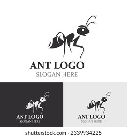 Silueta de diseño de logotipo de hormiga. Hormigas animales aisladas en vectores de plantilla de diseño de fondo