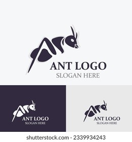 Ant logo design silhouette. Isolated animal ants on background design template vector