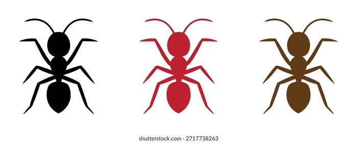 Ilustración de la silueta del Vector del logotipo de la hormiga, Ilustración vectorial del diseño del icono del logotipo de la hormiga, Vector de una silueta negra y roja de la hormiga, silueta negra y roja de la hormiga aislada en el fondo blanco.