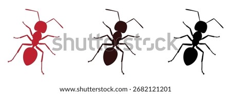 ant logo vector silhouette illustration, vector illustration of ant logo icon design, vector of a black and red silhouette ant, black and red ant silhouette isolated on white background.