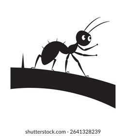 Ant Marching Along Twig Bridge Vector Silhouette Illustration